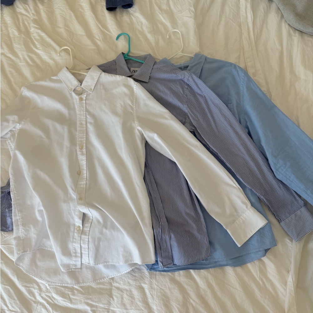 Bundle of Three Button Down Shirts, White/Blue/Striped, Size M